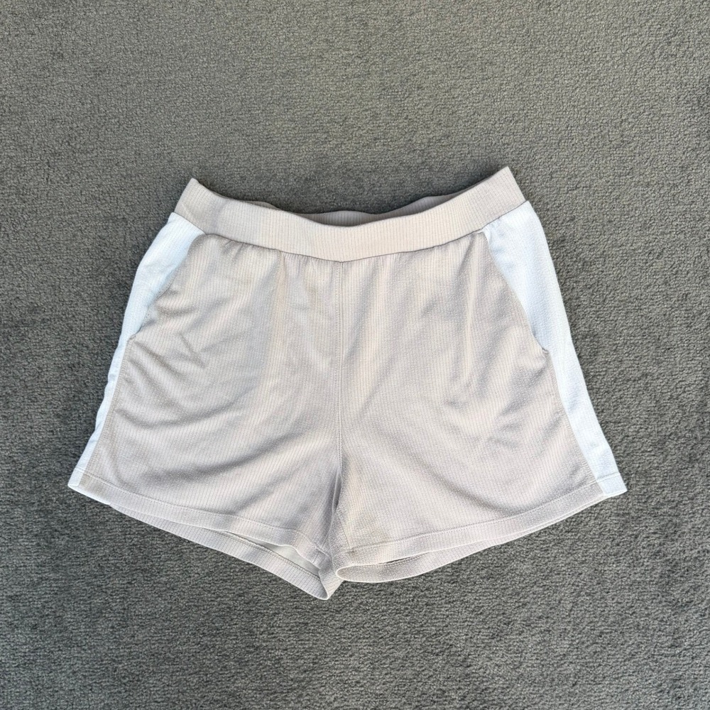 Danskin Womens Ribbed Mesh Side Athletic Shorts Tan White Style 4062 Size M